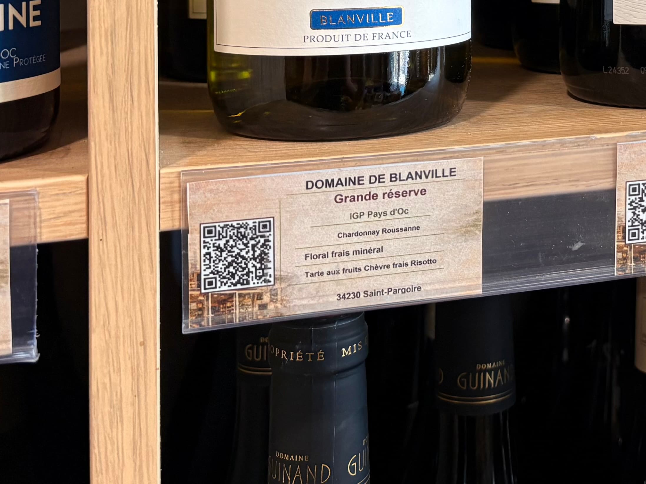 Détail étiquette vin Épicerie de la Gare — domaine, appellation, cépages, accords mets-vins